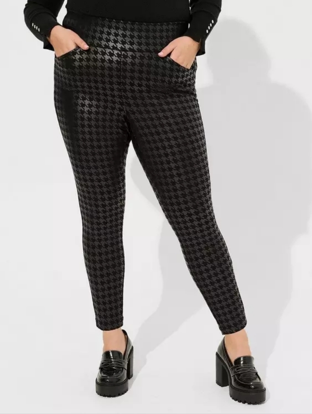 Torrid Studio Pixie Luxe Ponte Skinny Pant Black Houndstooth Plus Size 1x 1